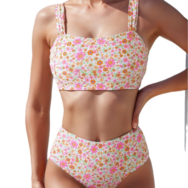 Ladies High-Cut Tankini with Floral Patterns Mune Fashion