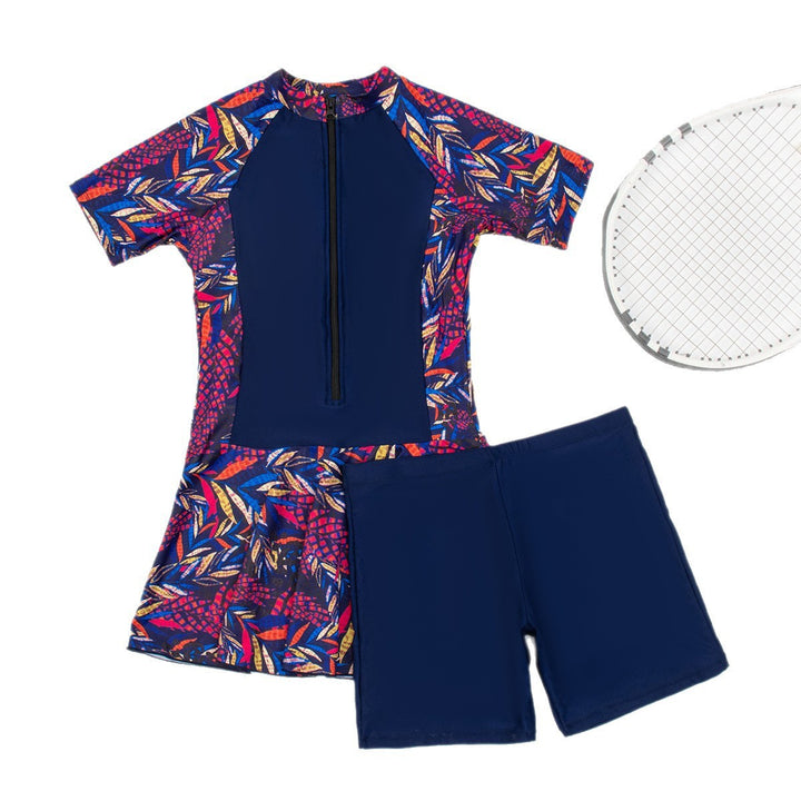 Women's sporty swimsuit one-piece with stylish skirt and zipper Mune Fashion
