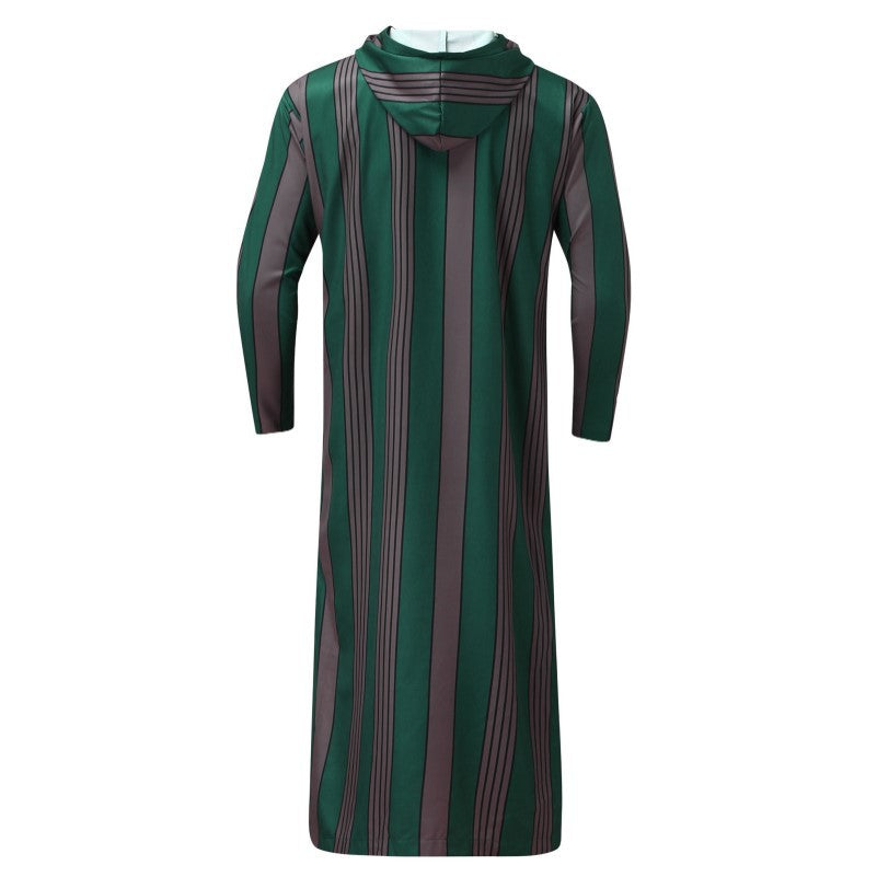 Men's slim hoodie robe with vertical stripe structure zipper and side slits Mune Fashion