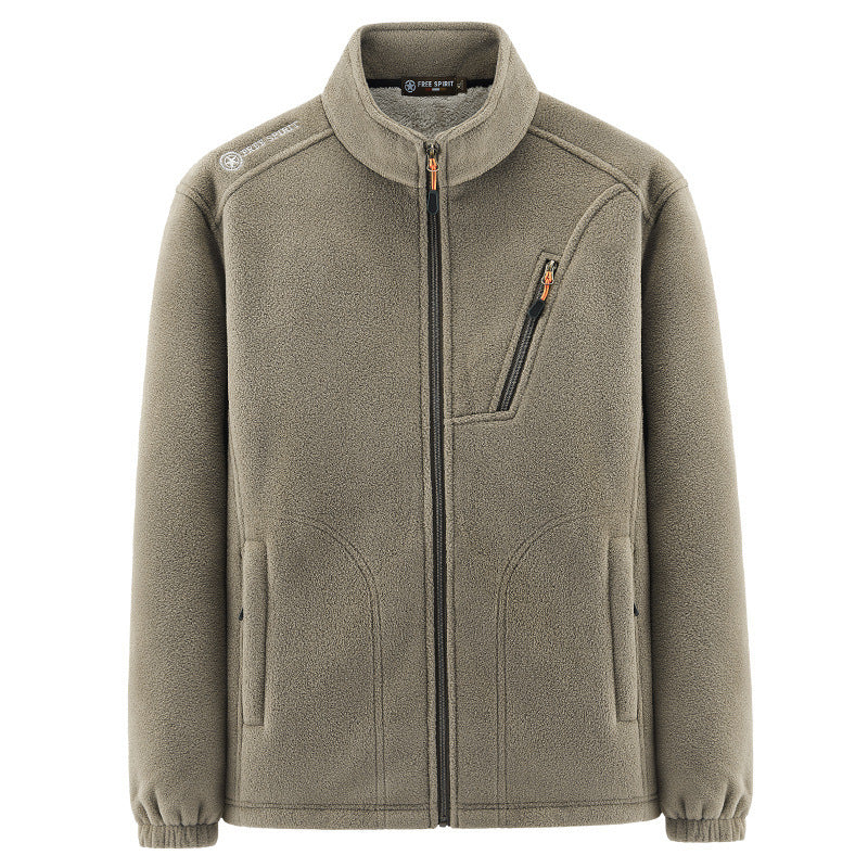 Men's Warm Microfleece Outdoor Jacket with Chest Zipper, Side Pockets and Stand-Up Collar Mune Fashion