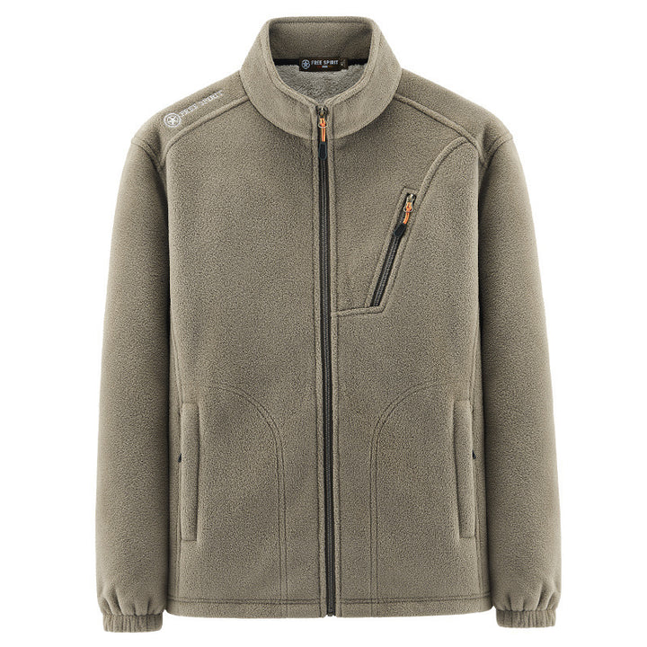 Men's Warm Microfleece Outdoor Jacket with Chest Zipper, Side Pockets and Stand-Up Collar Mune Fashion