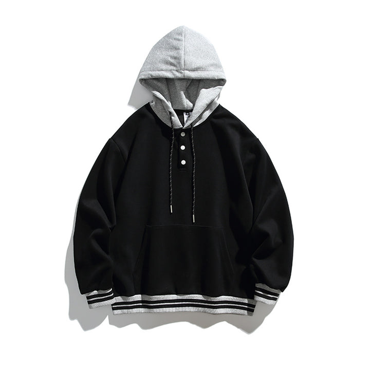 Unisex Oversize Hoodie with Contrast Hood, Button Placket and Kangaroo Pocket Mune Fashion
