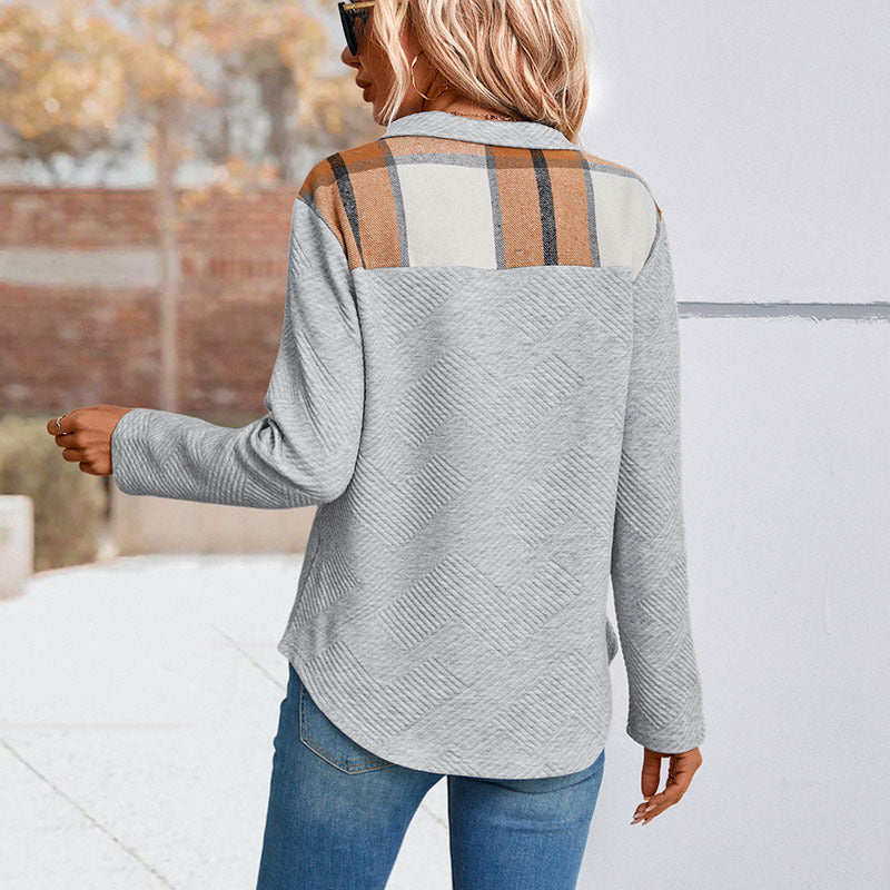 Women's Structured Waffle Knit Henley Sweater with Stand-Up Collar and Snap Button Placket Mune Fashion