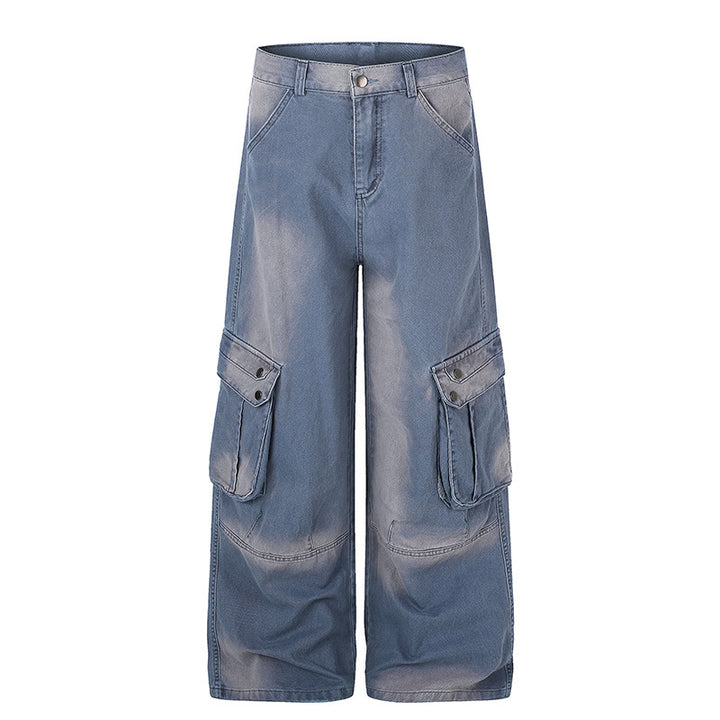 Women's High-Waisted Culotte Jeans in Workwear Style with Large Flap Pockets and Used Finish Mune Fashion