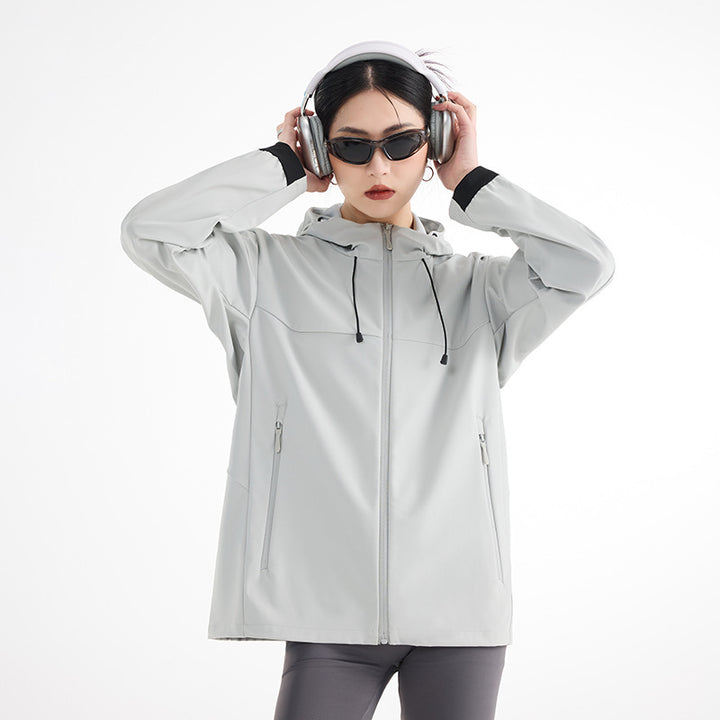 Women's Breathable Softshell Rain Jacket with Hood, Windproof and Minimalist Tech Look Mune Fashion