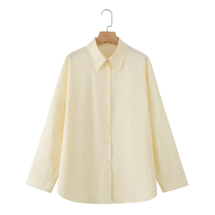 Women's Oversized Shirt Blouse with Kent Collar and Concealed Button Placket Mune Fashion