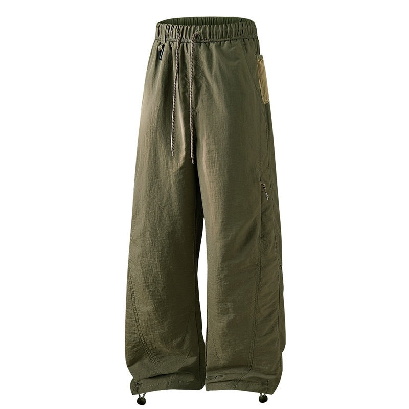 Men's Wide Cargo Casual Pants with Elastic Waistband, Drawstring and Zipper Pockets Mune Fashion
