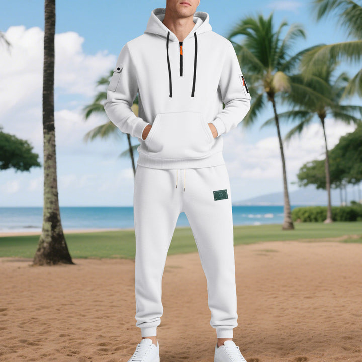 Men's half-zip hoodie and tapered jogger set with kangaroo pocket, zipper details, and elastic drawstring waistband Mune Fashion