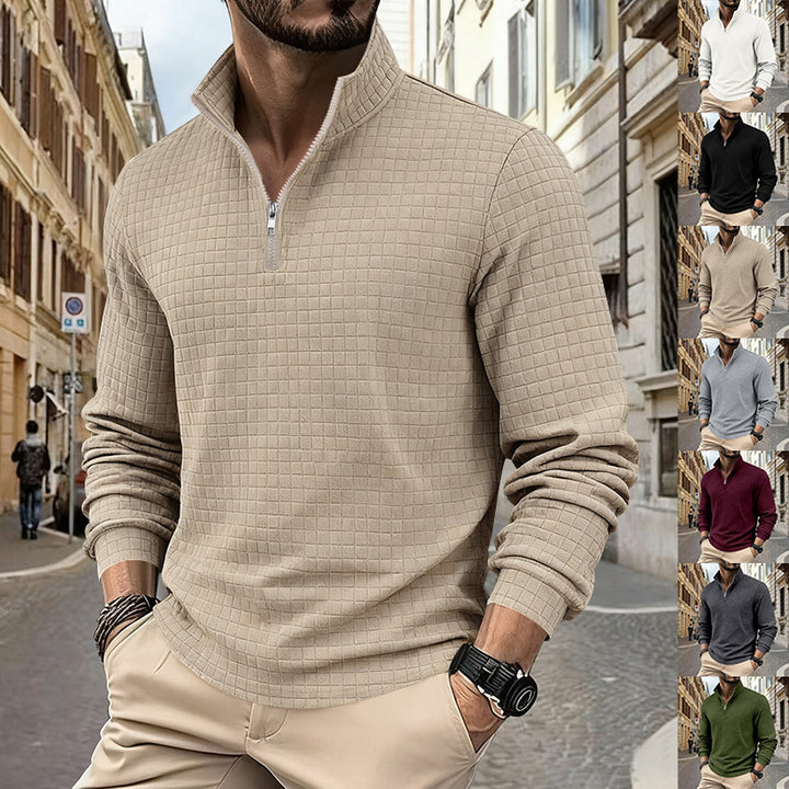Men's structured half-zip waffle shirt with stand-up collar and breathable wearing comfort Mune Fashion