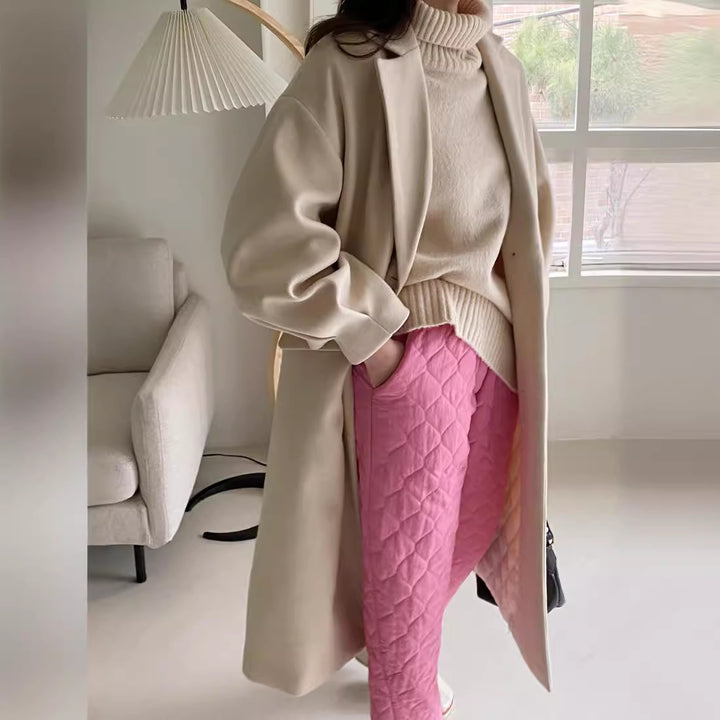 Women Longline Wool Blend Coat with boxy oversized fit and clean lapel Mune Fashion