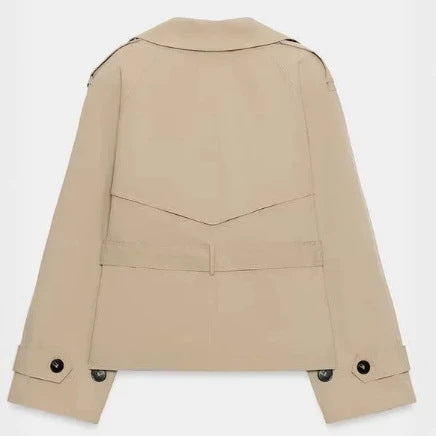 Women Cropped double-breasted trench jacket with belt and boxy silhouette Mune Fashion