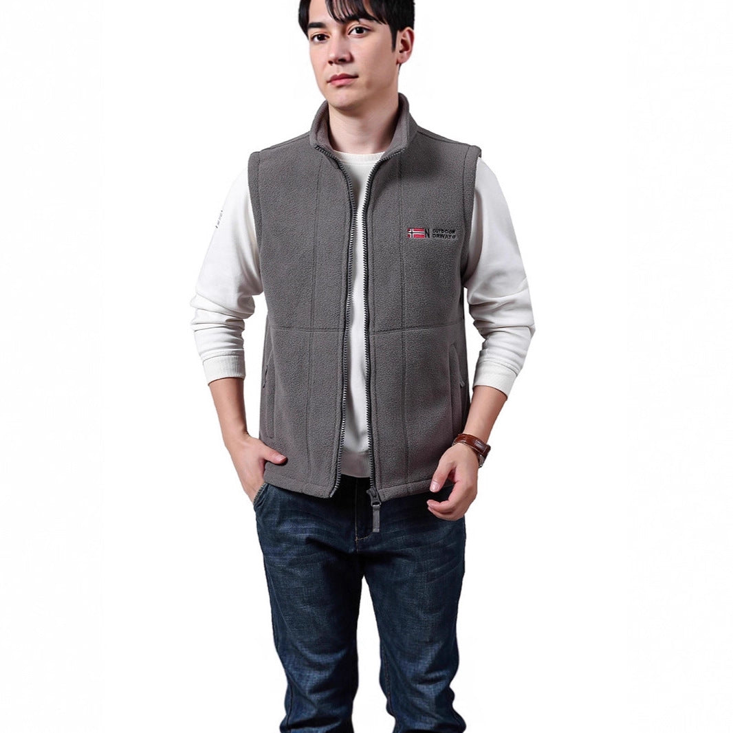 Men's Warm Fleece Outdoor Vest with Full Zip and Stand Collar Mune Fashion