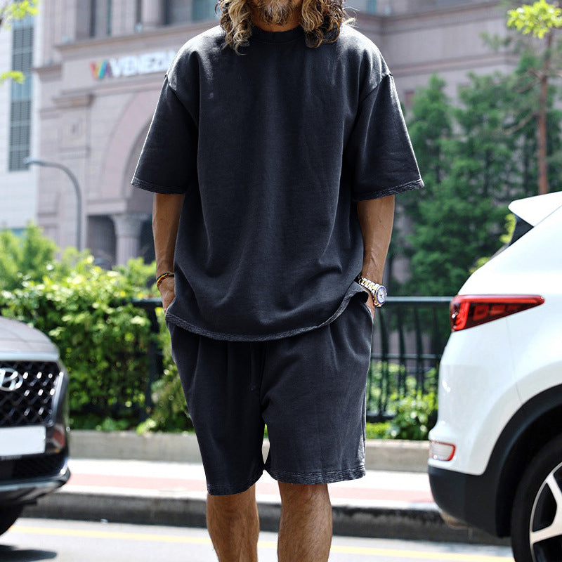 Men's casual short-sleeve shirt with loose sweat shorts made of heavy cotton jersey Mune Fashion