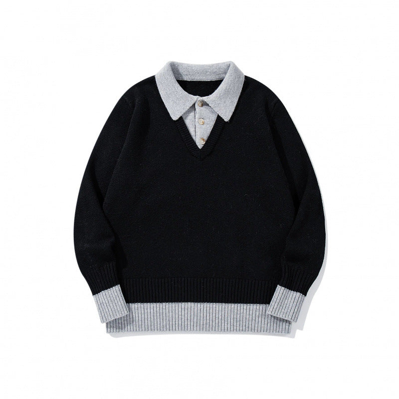 Men's Oversized Fine Knit Polo with Contrast Trim Shirt Collar and Ribbed Cuffs Mune Fashion