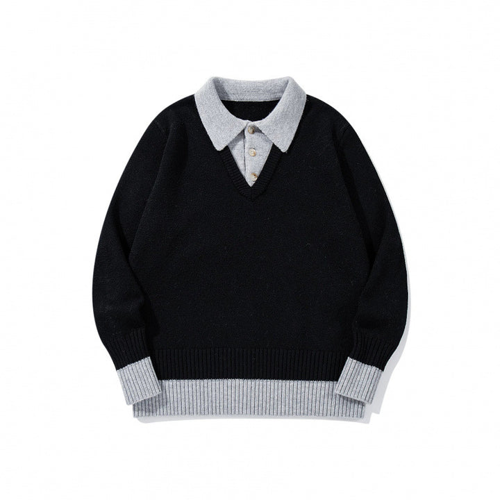 Men's Oversized Fine Knit Polo with Contrast Trim Shirt Collar and Ribbed Cuffs Mune Fashion
