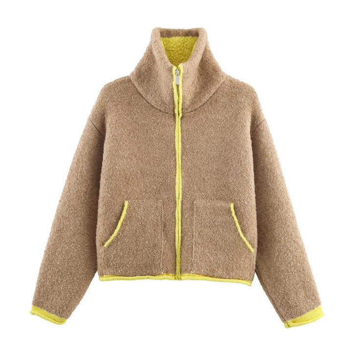 Women's short fleece jacket with high stand-up collar, full zip and patch pockets Mune Fashion