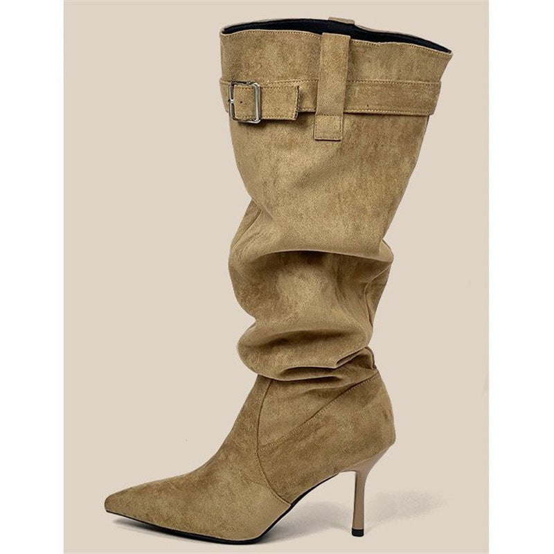 Women's Slouch Boots with Pointed Toe and Slim Stiletto Heel Mune Fashion