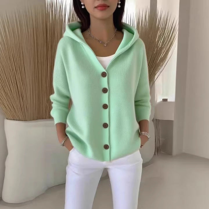 Women's hooded cardigan with button placket and casual oversized fit Mune Fashion