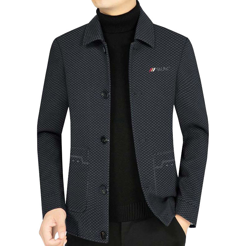Men's lightweight textured transition jacket with shirt collar and patch pockets Mune Fashion
