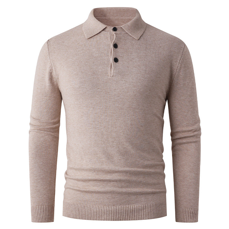 Men's Fine Long Sleeve Polo Collar Sweater with Three Button Placket and Slim Silhouette Mune Fashion