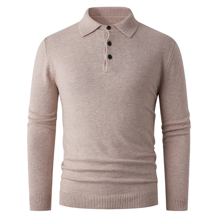 Men's Fine Long Sleeve Polo Collar Sweater with Three Button Placket and Slim Silhouette Mune Fashion