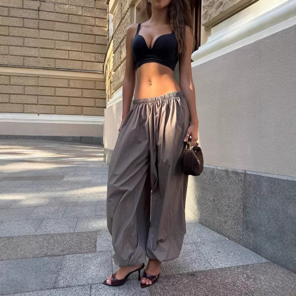 Women's wide-cut high-waist palazzo pants with elastic waistband and flowing summer quality Mune Fashion