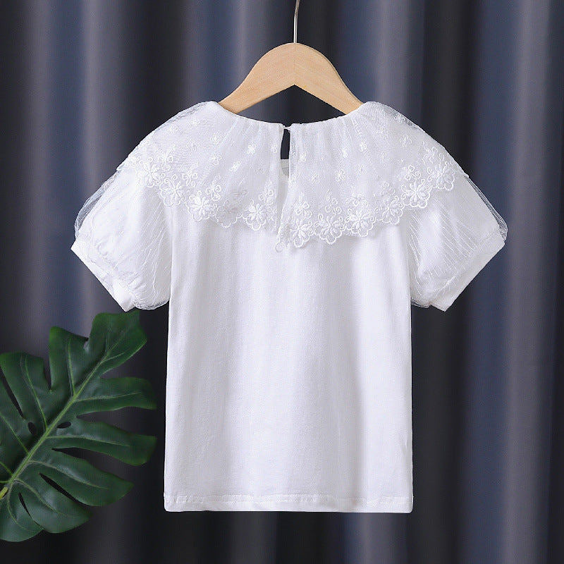 Girls T-Shirt with elegant lace trim Mune Fashion