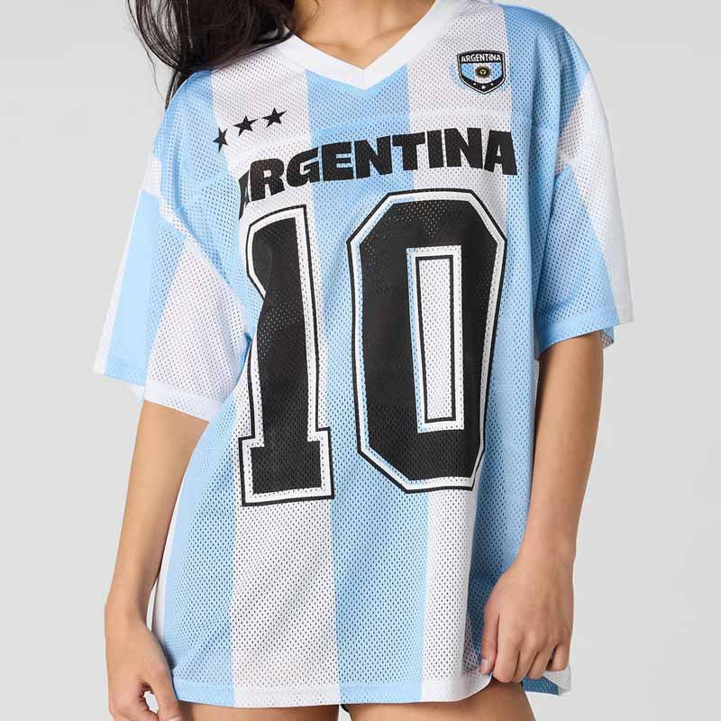 Women's oversized fan jersey in retro sports style with mesh, V-neck and large-area print Mune Fashion