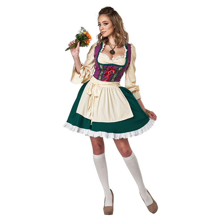 Women’s traditional dirndl dress with apron, laced corset, and ruffled sleeves Mune Fashion