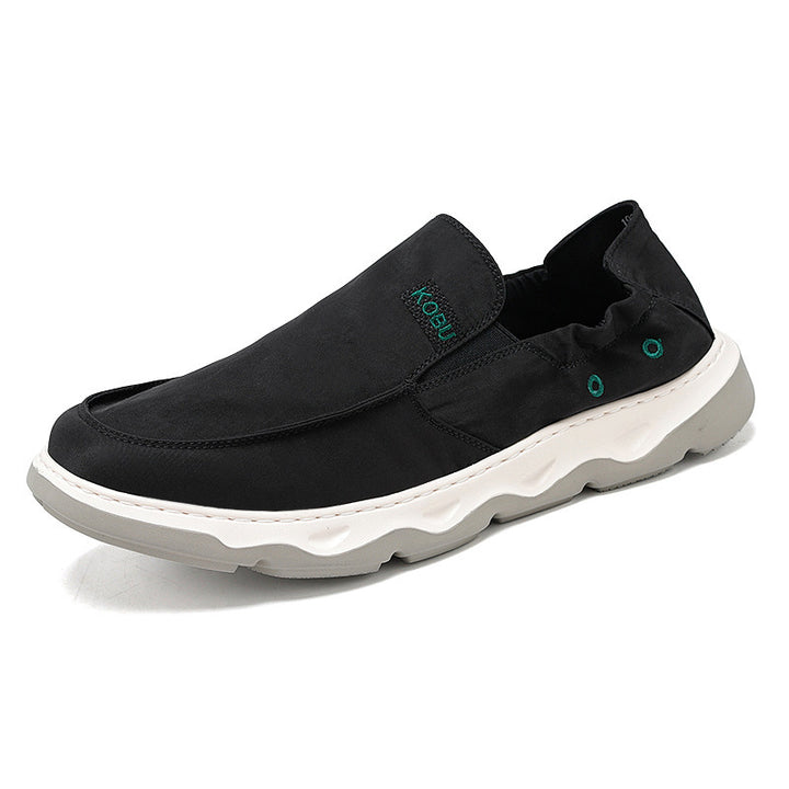 Men's elastic nubuck-look slipper with padded heel trim and shock-absorbing wave outsole Mune Fashion