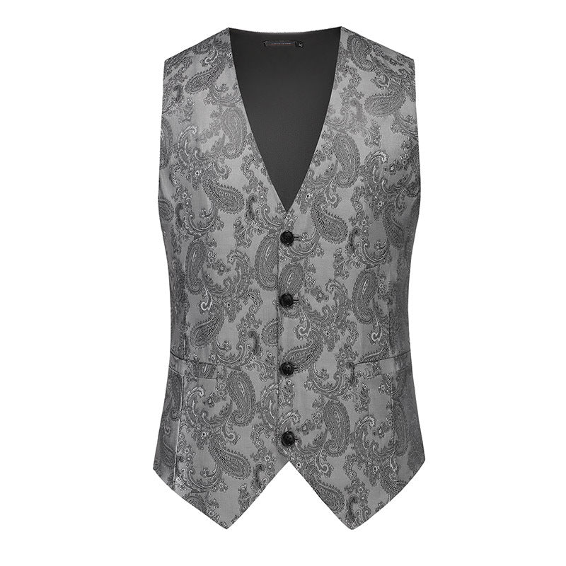 Men's fine jacquard suit vest with V-neck, decorative buttons and slim silhouette Mune Fashion