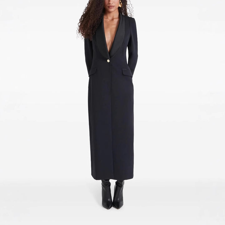 Women's max dress in tuxedo blazer style with shawl collar and single-button closure Mune Fashion