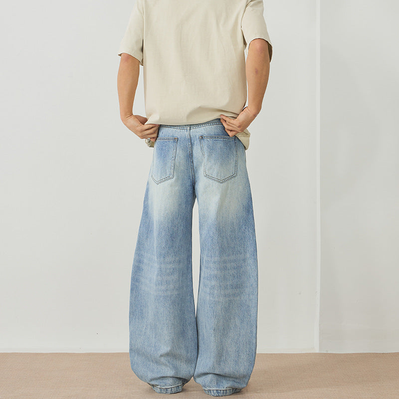 Men's Extreme Baggy Denim Pants in Floor-Length Palazzo Cut with Deep Crotch Mune Fashion