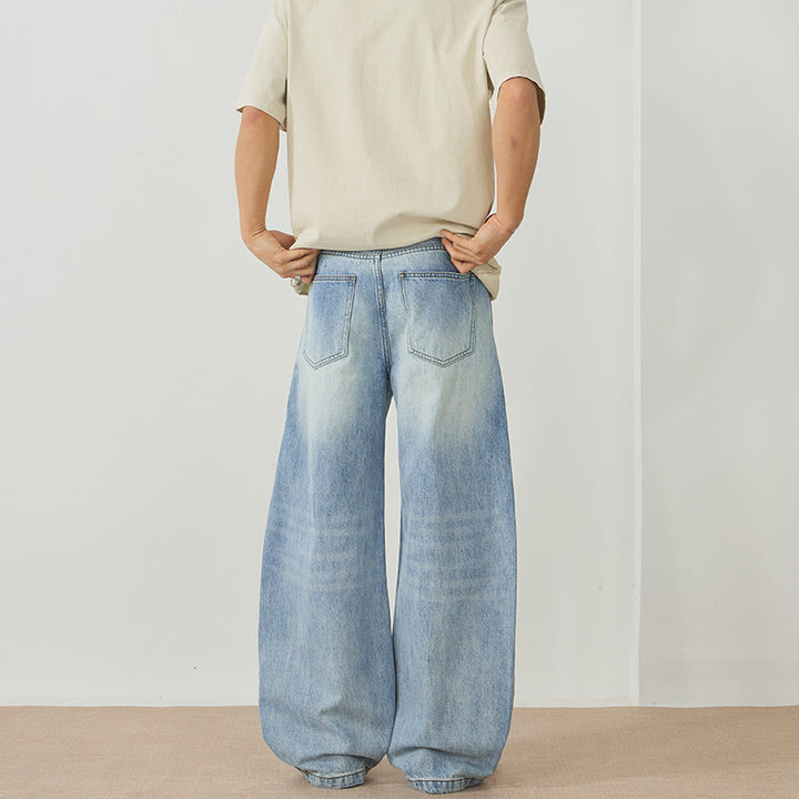 Men's Extreme Baggy Denim Pants in Floor-Length Palazzo Cut with Deep Crotch Mune Fashion