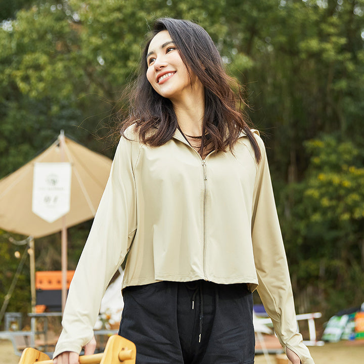 Women's Lightweight Hooded Jacket with UV Protection, Breathable Fabric and Shorter Hem Mune Fashion