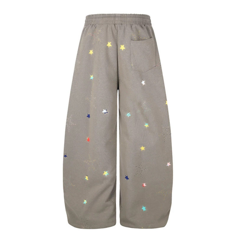 Women's Extra Wide Palazzo Sweatpants in Balloon Cut with Elastic Comfort Waistband, Drawstring, and Star Application Mune Fashion