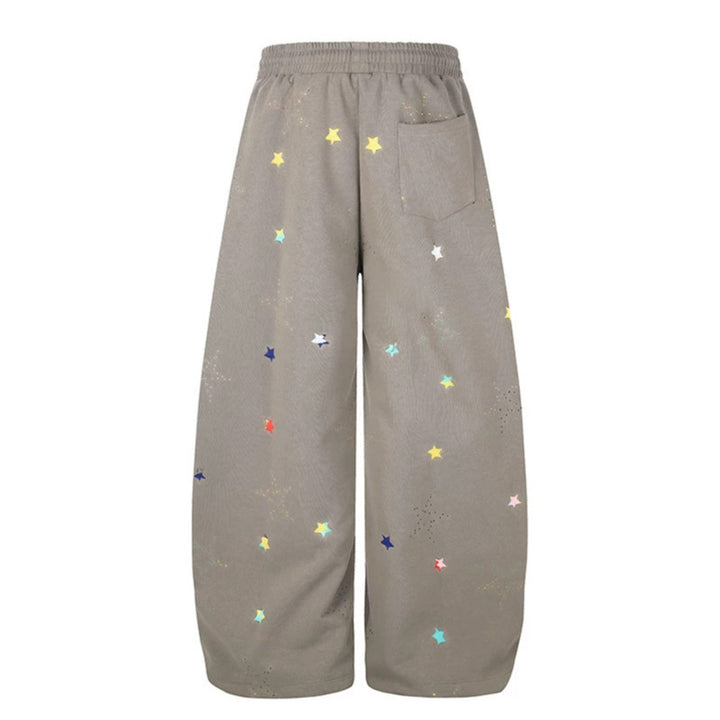 Women's Extra Wide Palazzo Sweatpants in Balloon Cut with Elastic Comfort Waistband, Drawstring, and Star Application Mune Fashion