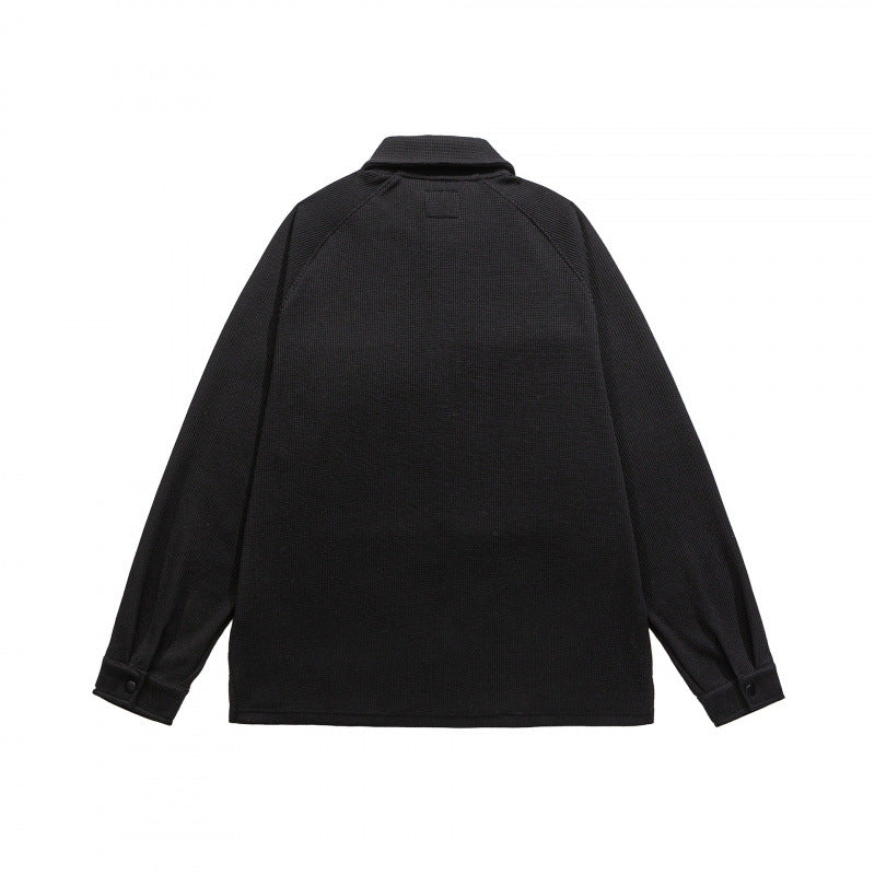 Men's Waffle Knit Half-Zip Pullover with Polo Collar Mune Fashion