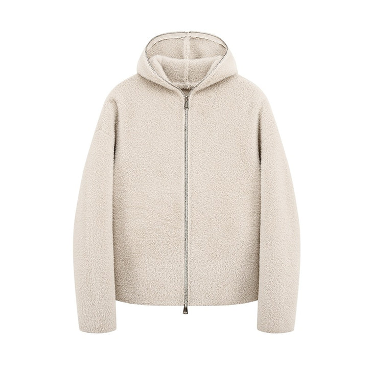 Women's short cut teddy fleece hooded jacket with metal zipper Mune Fashion