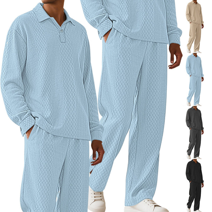 Men's jacquard knit set with polo collar, relaxed fit and straight pants Mune Fashion