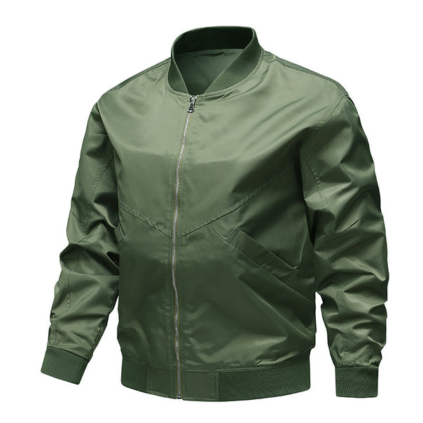 Men's  minimalist nylon flight bomber jacket with angled welt pockets and funnel rib collar Mune Fashion