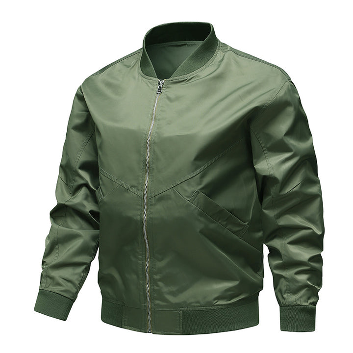 Men's  minimalist nylon flight bomber jacket with angled welt pockets and funnel rib collar Mune Fashion