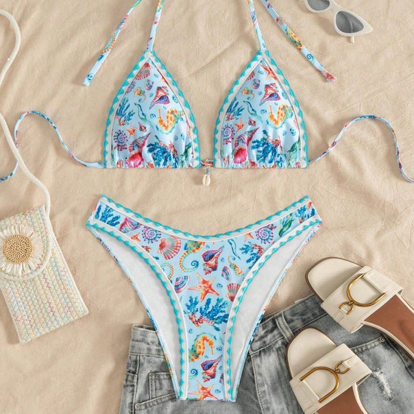 Women Triangle Bikini with Maritime Pattern Mune Fashion