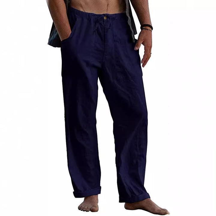 Men's light linen pants with elastic waistband and straight cut Mune Fashion