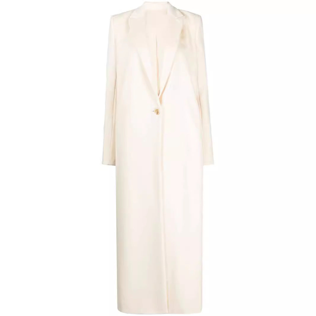 Women's Longline Wool Coat with Single Button Closure and Tailored Lapel Mune Fashion