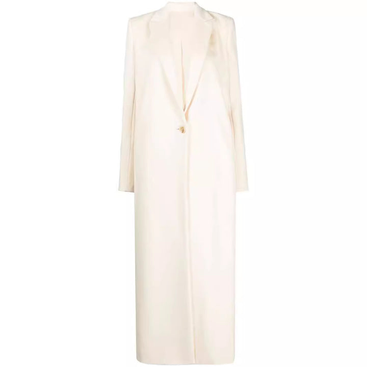Women's Longline Wool Coat with Single Button Closure and Tailored Lapel Mune Fashion
