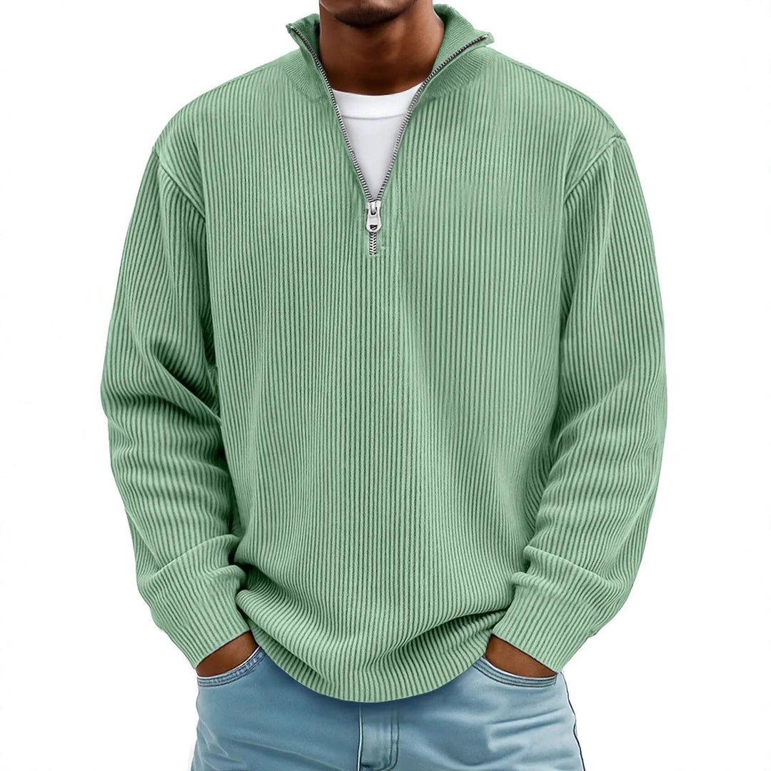 Men's ribbed knit pullover with half zipper and stand-up collar Mune Fashion