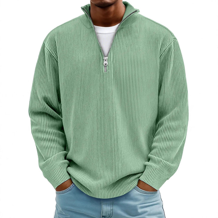 Men's ribbed knit pullover with half zipper and stand-up collar Mune Fashion
