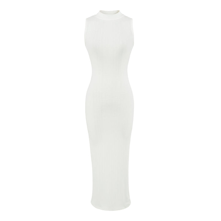 Women’s midi dress in rib knit, sleeveless slim-fit with stand-up collar Mune Fashion