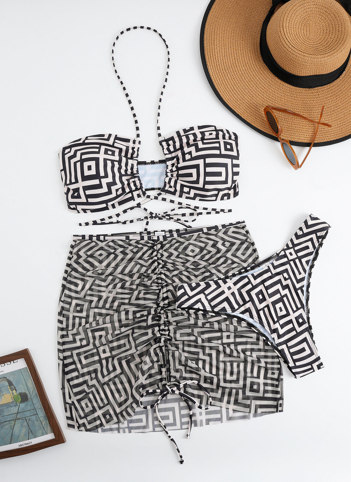 Ladies Bikini Set with Bandeau Top and Adjustable Wrap Skirt Mune Fashion